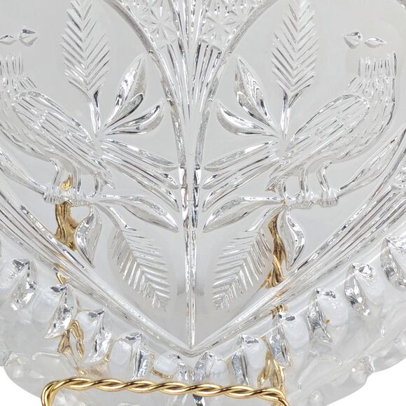 Vintage Hofbauer Byrdes Crystal Heart Dish: Lovebirds Design - Picture 2 of 6